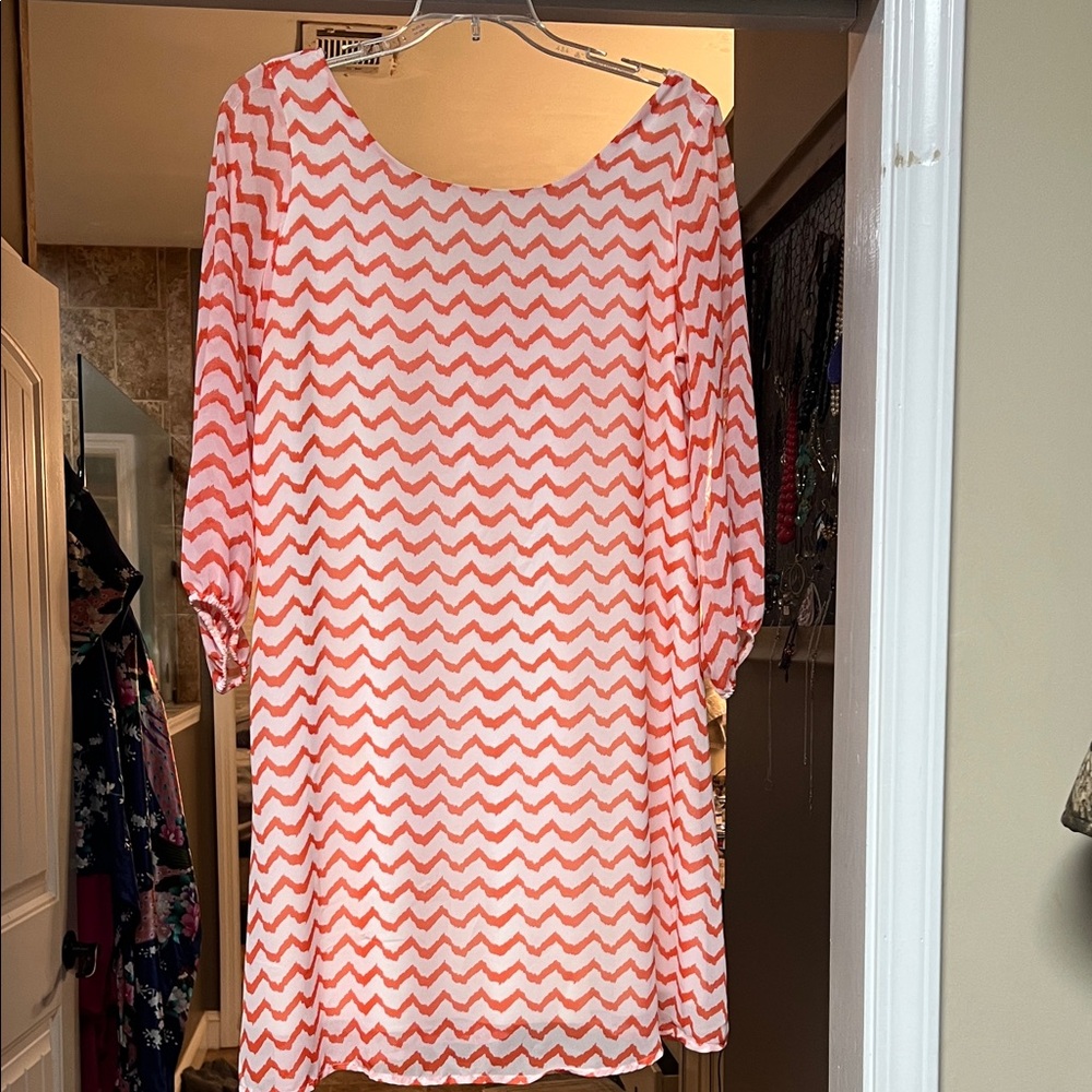 Yahada Orange and White Chevron Dress